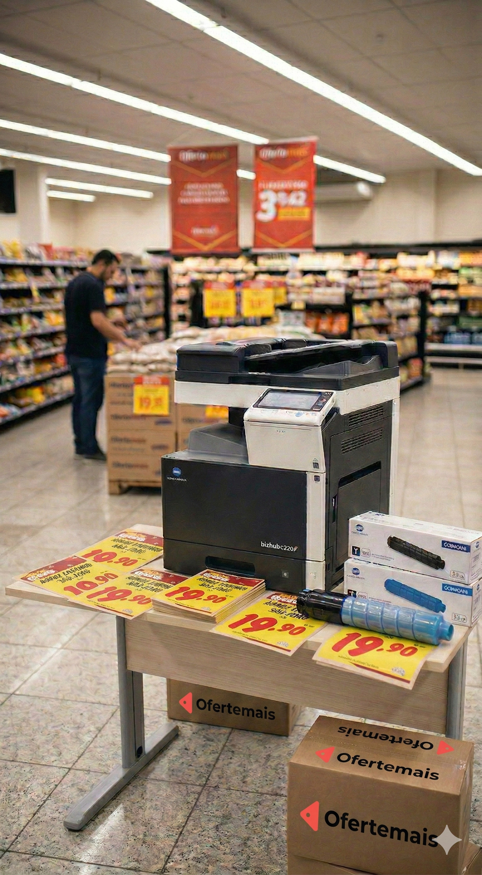 Impressora Ofertemais imprimindo cartaz de oferta